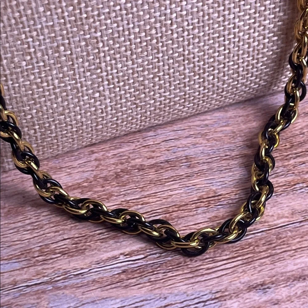 VTG Monet Alternating Gold Tone & Black Enamel Rope Chain Necklace Signed 24
